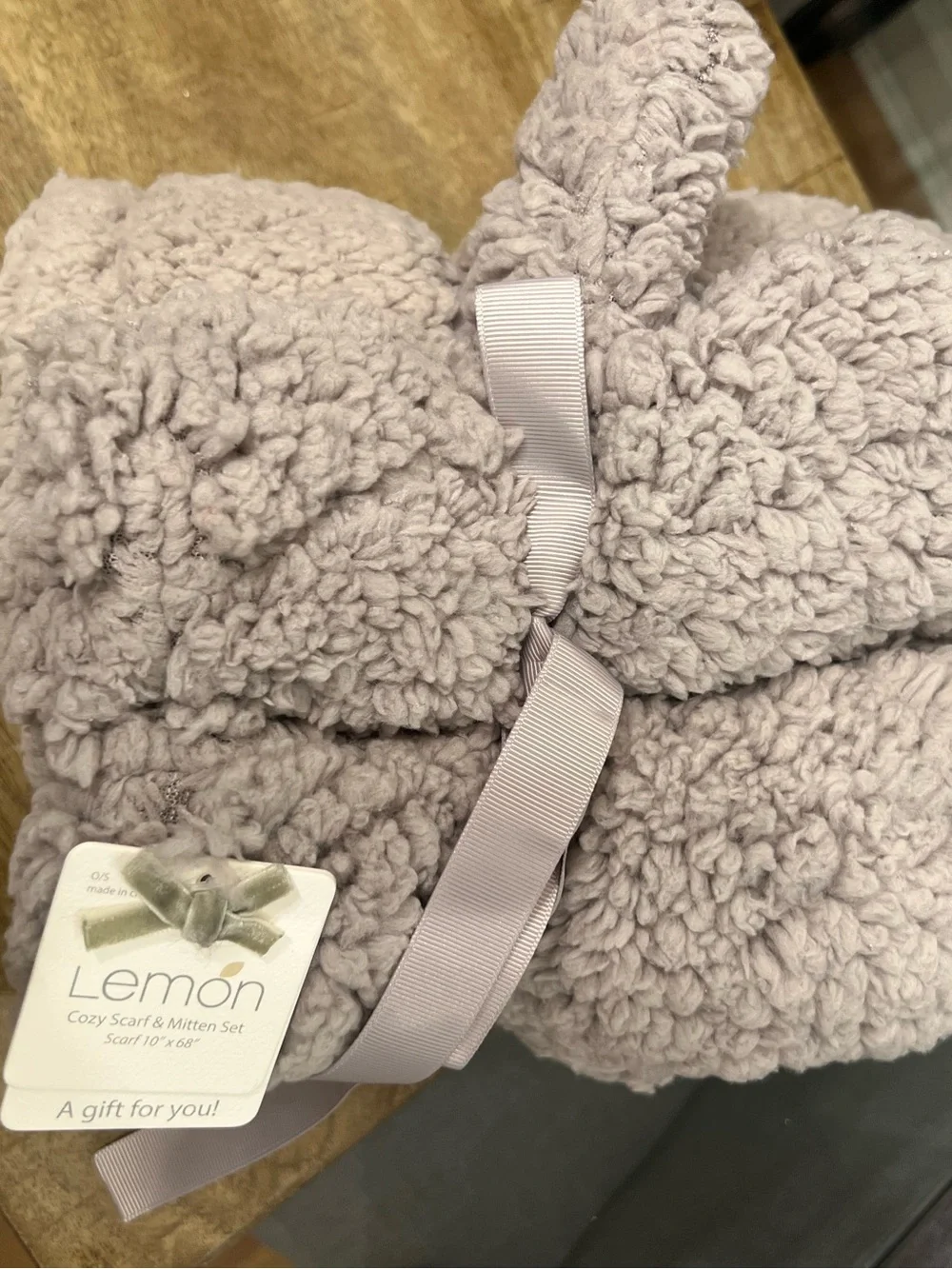 Lemon Cozy Sherpa Scarf & Mitten Set